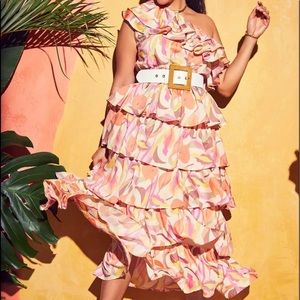 One Shoulder Print  Dress